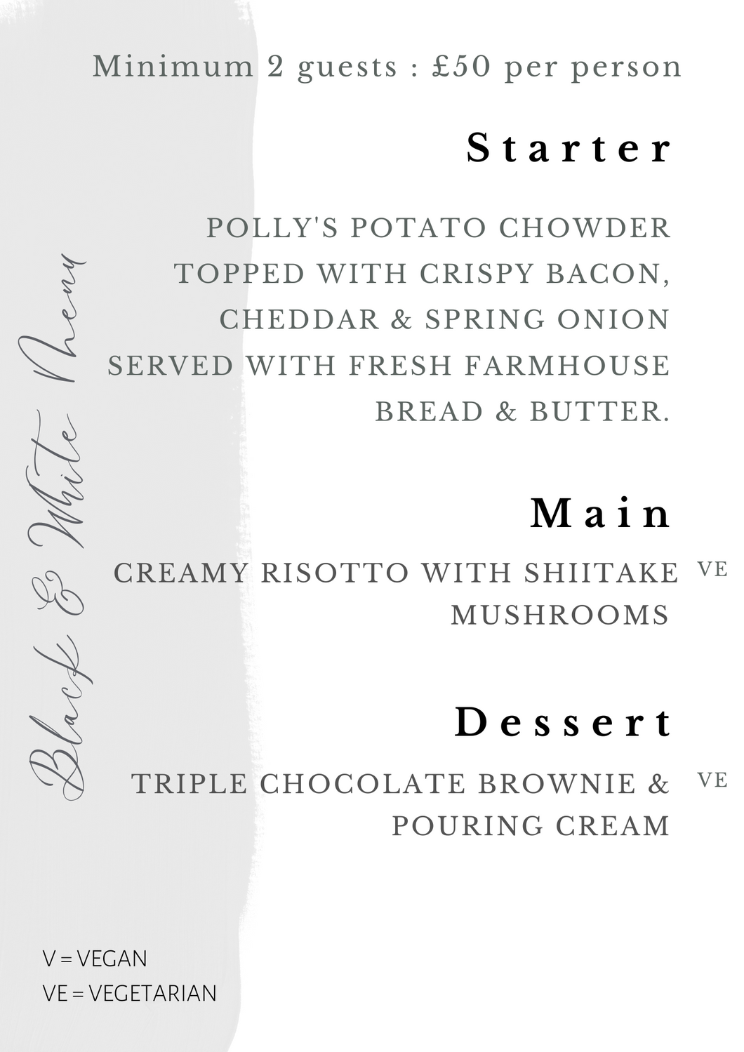 Brucefield Estate Black & White Menu