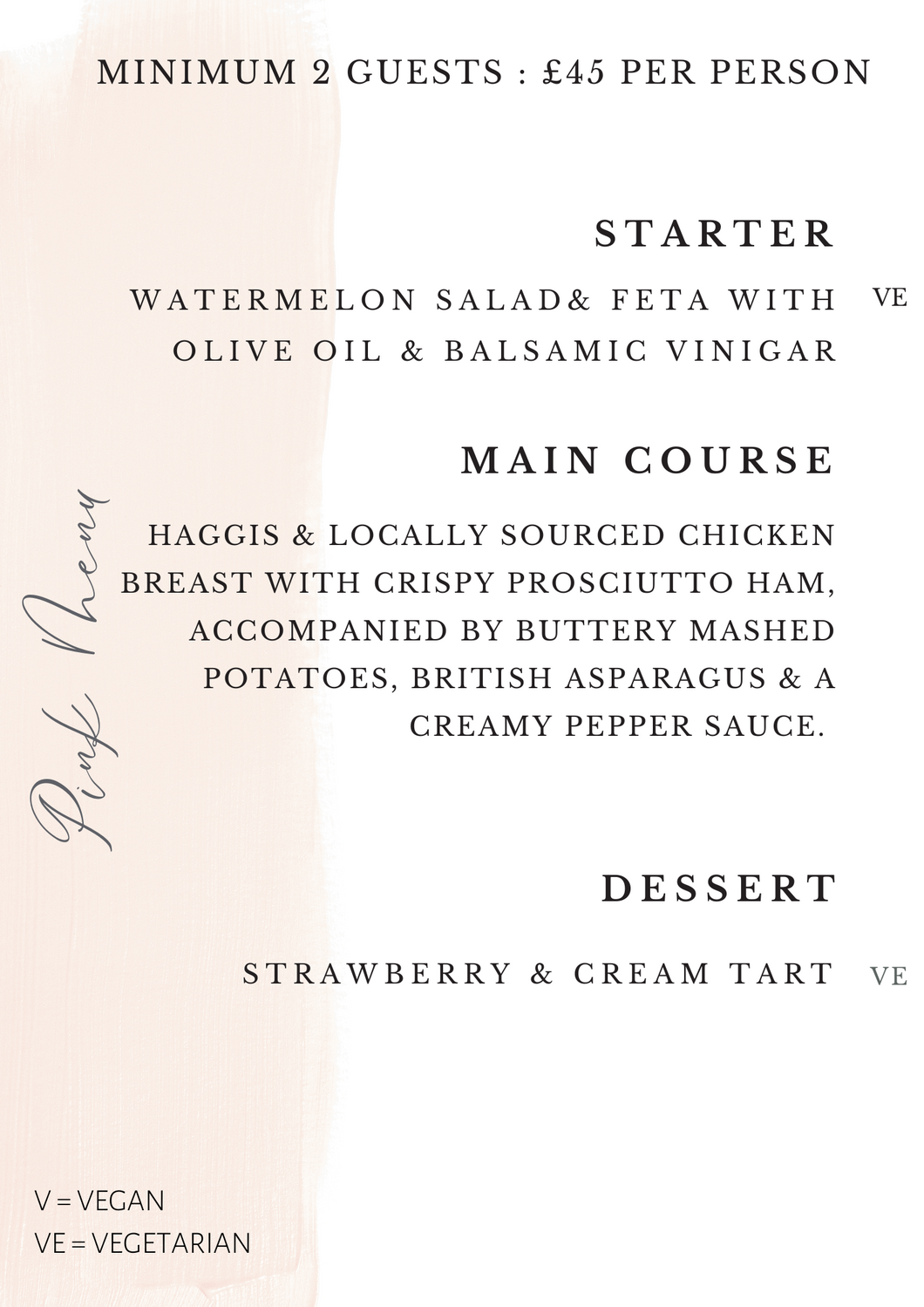 Brucefield Estate Pink Menu