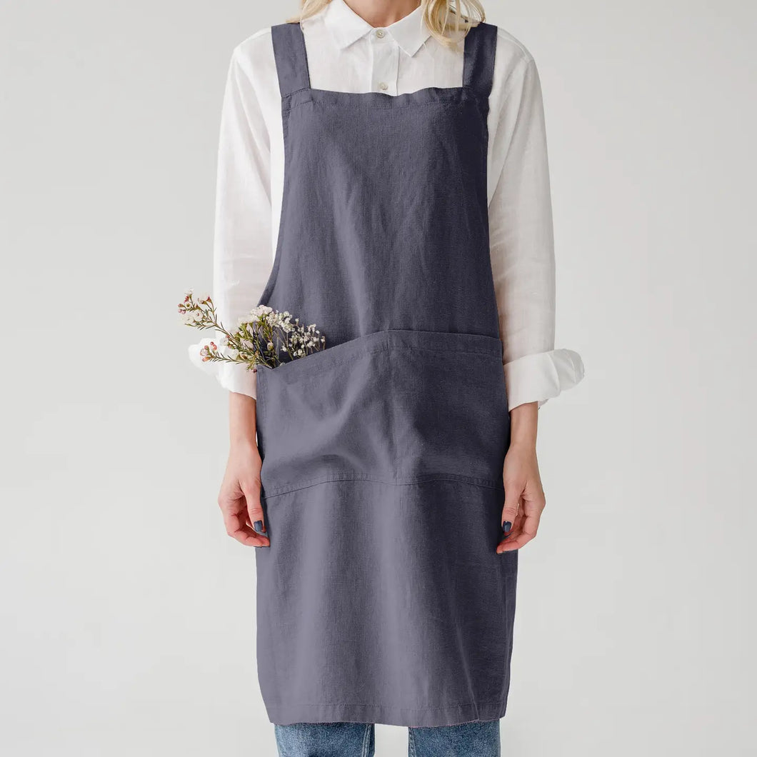 Dark Grey Linen Japanese Crossback Apron